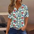 thumbnail image 2 of Kctiaxy Short Sleeve Shirts for Women Hawaiian Printed V-Neck Shirt Fashion Casual Beach Button Collared Pullover Floral Summer Tops, 2 of 6