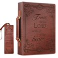 thumbnail image 1 of Funda para biblia FINPAC, grande, clásica, de piel vegana, color marrón, 1 of 9