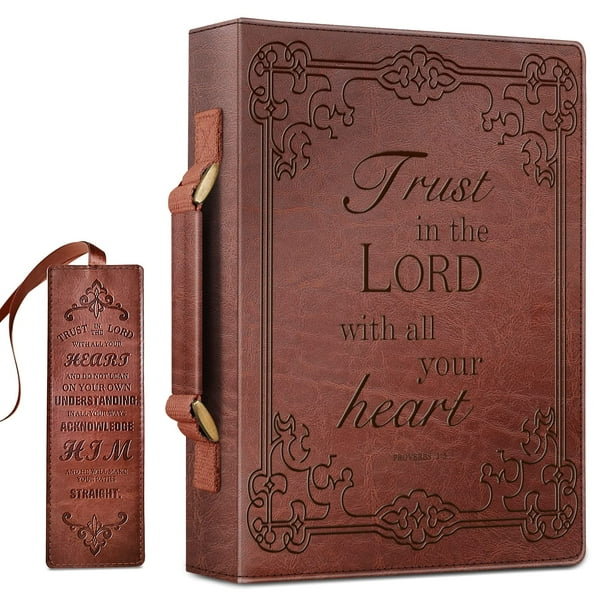 Funda para biblia FINPAC, grande, clásica, de piel vegana, color marrón
