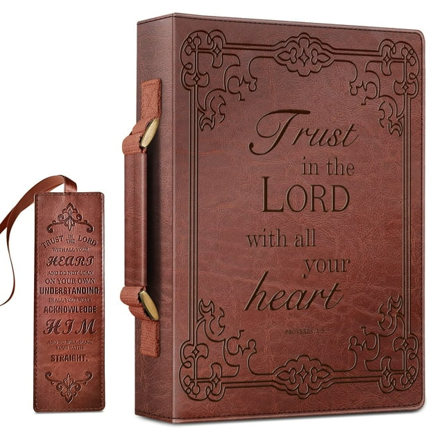 Funda para biblia FINPAC, grande, clásica, de piel vegana, color marrón