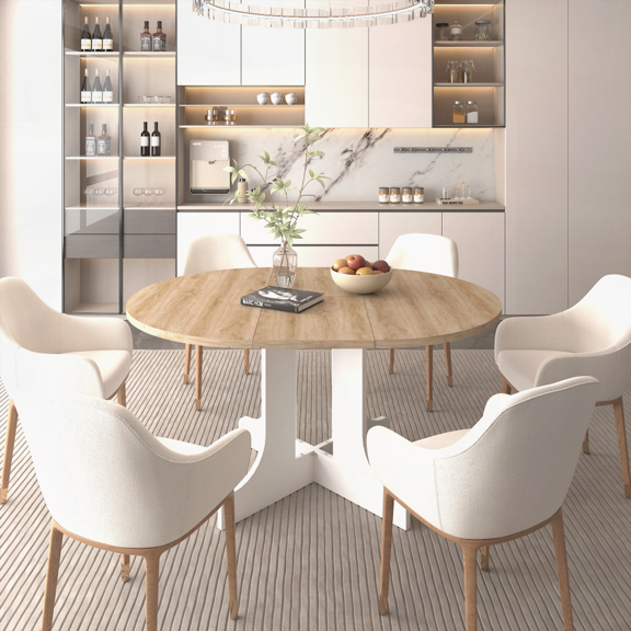 Dining Table for Farmhouse Kitchen - Expandable Oval (59x43 Inch) with Removable Leaf & X-Shaped Base - White