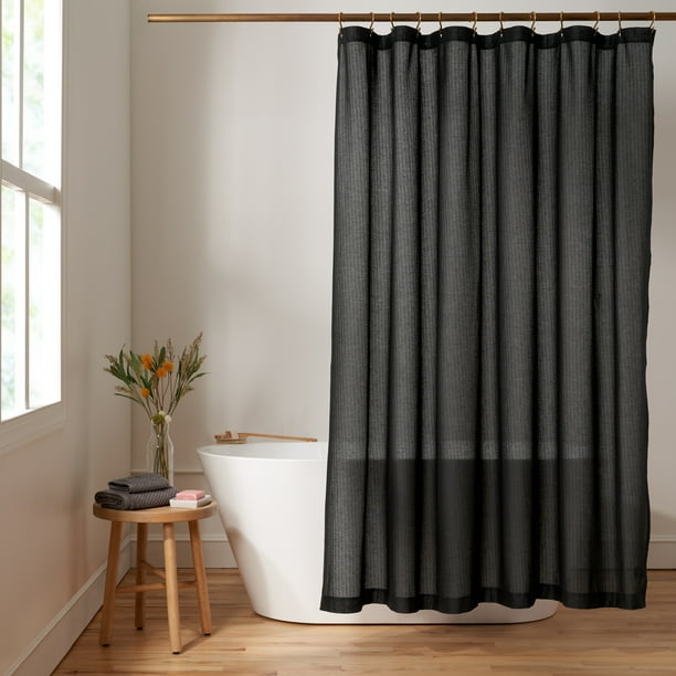 Gap Home Solid Textured Organic Cotton Shower Curtain, Black, 72"x72