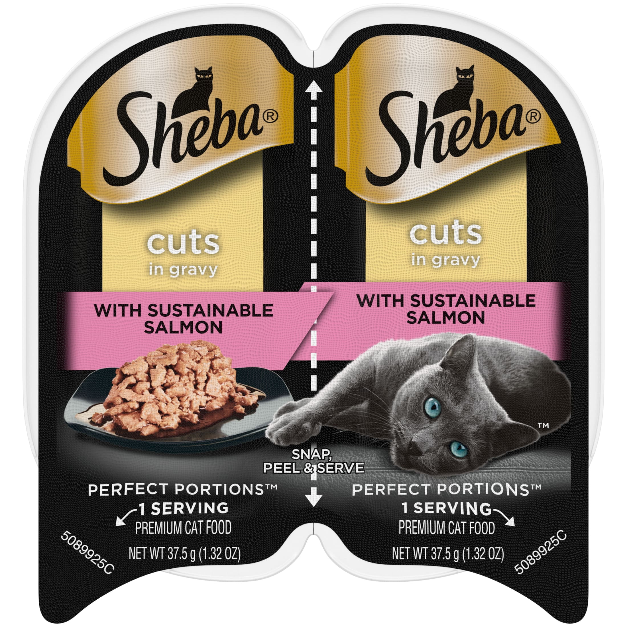 (12 pack) Sheba Perfect Portions Wet Cat Food with Sustainable Salmon Cuts in Gravy, 2.6 oz Twin-Pack Trays