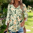 thumbnail image 5 of Iaqnaocc Womens Summer Tops 3/4 Length Sleeve Womens Tops Dressy Casual Crewneck T-Shirts Vintage Floral Print Tunic Tops Basic Loose Spring Day T Shirts Light Green L, 5 of 6
