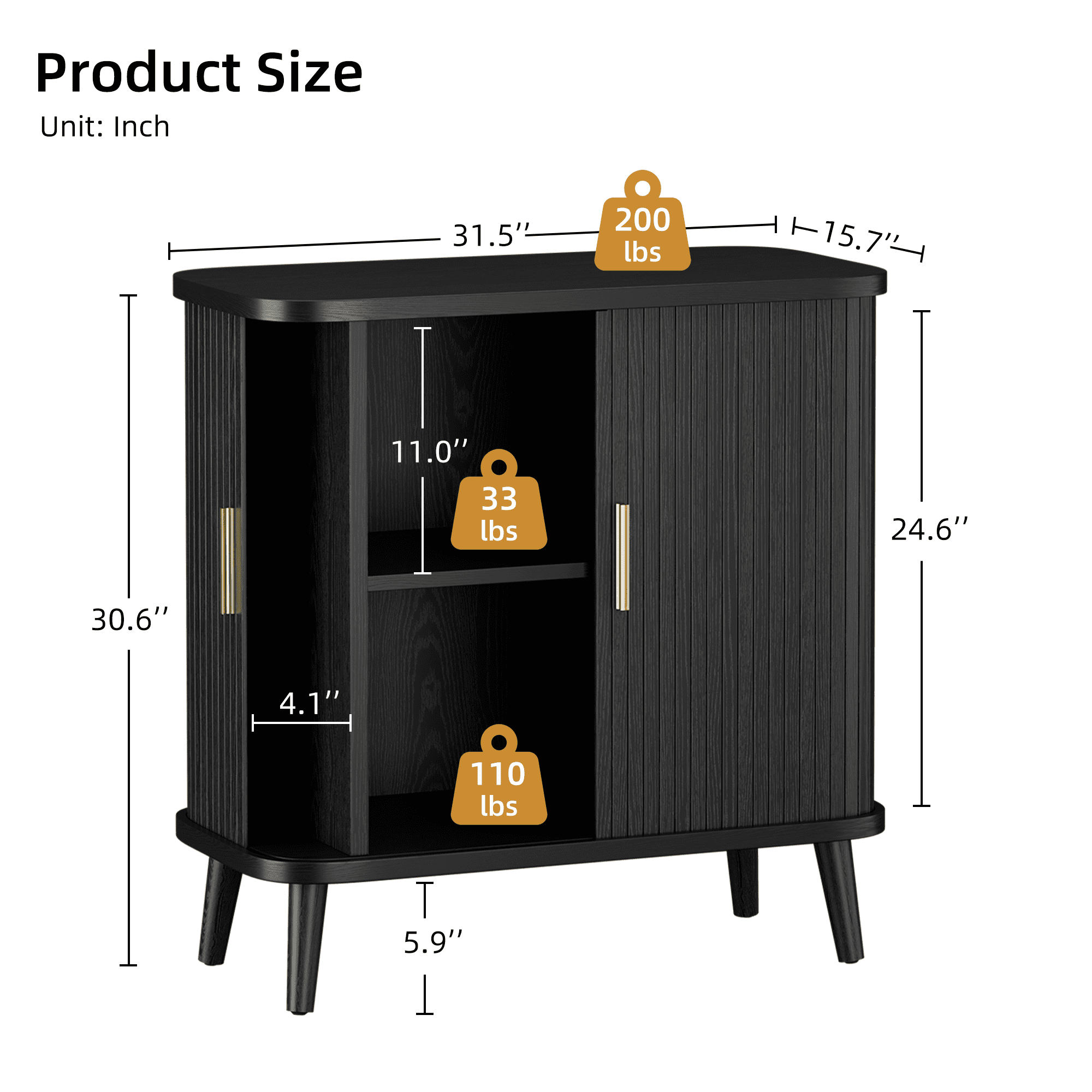 Laintene Buffet Cabinet with Storage, 31" Kitchen Sideboard with 2 Sliding Tambour Doors, Fluted Storage Cabinet with Adjustable Shelves, Entryway Cabinet for Living Room, Black