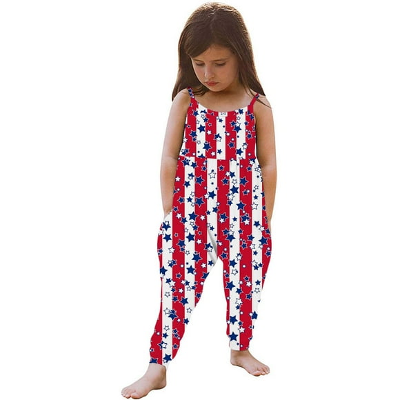 Body De Bebé Canastilla Onesies Para Niñas Pequeñas Verano Día De La Independencia Mameluco Sling Sin Mangas Espalda Descubierta Mono Corto Azul Odeerbi LM103-5727