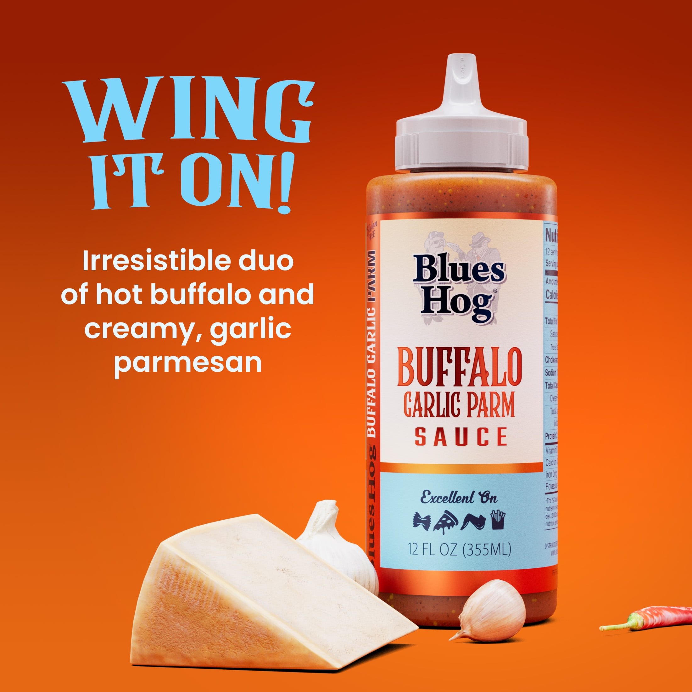 Blues Hog Buffalo Garlic Parm Sauce for Marinades & Dipping, Gluten-Free, All-Natural, 12 oz