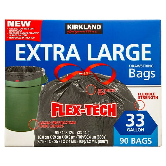 Kirkland Signature Flex-tech 33 Gallon Trash Bag, 90count, 1count