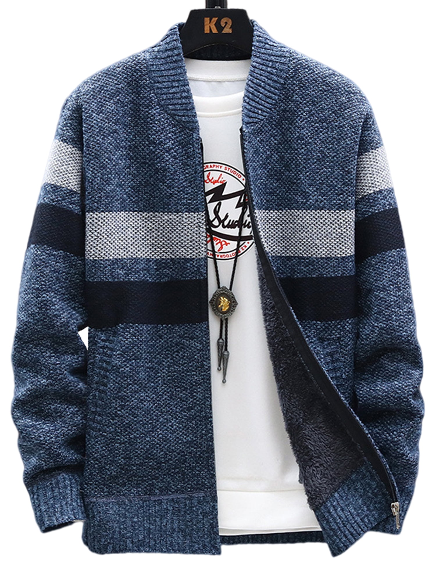 Soulstar Mens Knitted Cardigan Thick Sweater Full Zip Warm Jumper Winter Coat 