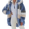 thumbnail image 2 of Autumn Winter Lady Cardigan - Thickened Plush Hooded Collar Drawstring Loose Windproof Colorblock Patchwork Long Sleeves Cardigan, 2 of 8