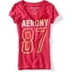 thumbnail image 1 of Aeropostale - Camiseta gráfica con cuello en V para mujer, Aero Ny 87, rosa, grande, 1 of 1