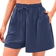 thumbnail image 2 of Hontri Womens Shorts Womens Shorts 2025 Summer Drawstring Ruffle Elastic High Waist Solid Color Casual Beach Shorts with Pockets Shorts for Women, 2 of 6