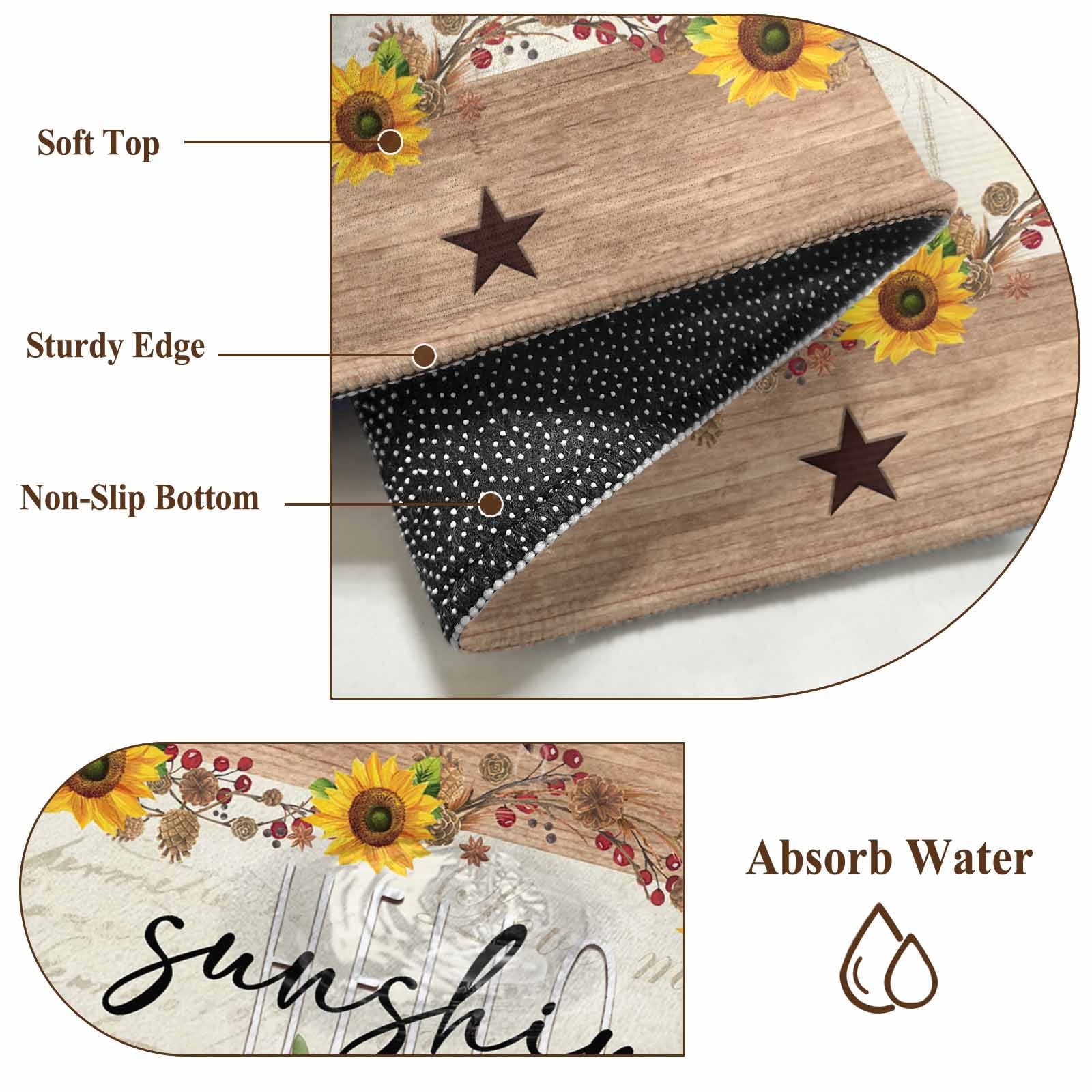 Sunflower Vintage 5x8 Area Rugs, Farmhouse Floral Botanical Brown Wooden Non-Skid Rubber Backing Large Rectangle Rugs - Living Room Bedroom Home Office, Indoor Floor Mat Carpets Washable Rug