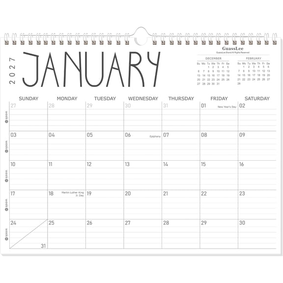 OuMuaMua Wall Calendar 2027, 12-Month 14" x 11" Hanging Calendar Jan–Dec 2027 for Office Home Planning & Organizing