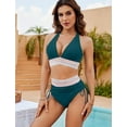 thumbnail image 5 of YourLovely Women High Waisted Bikini Sets Tummy Control Swimsuits Color Block Two Piece Drawstring Bathing Suit, 5 of 5