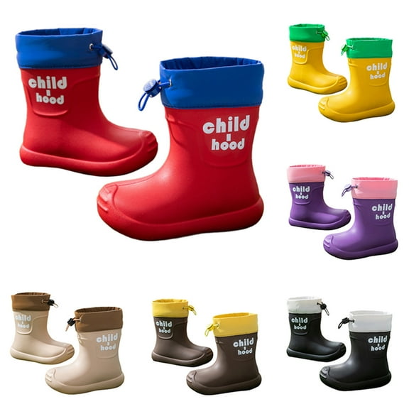 Hpapadks Kids Rain Boots Winter Warm Solid Non Slip Water Shoes With Adjustable Drawstring Outdoor Play Spring Summer Casual Black 15-18 m