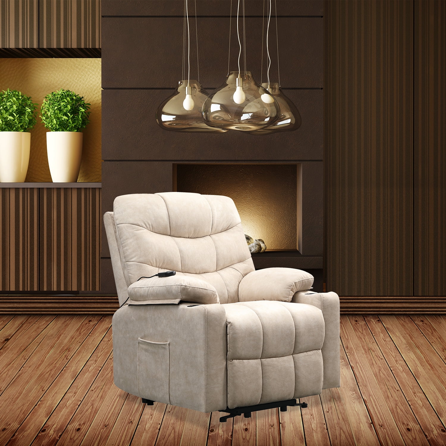Kadyn Modern Lift Chair, Fabric Lift Chairs Recliners for the Elderly, Electric Recliner Chairs with Modern Padded Arms and Back, Ivory