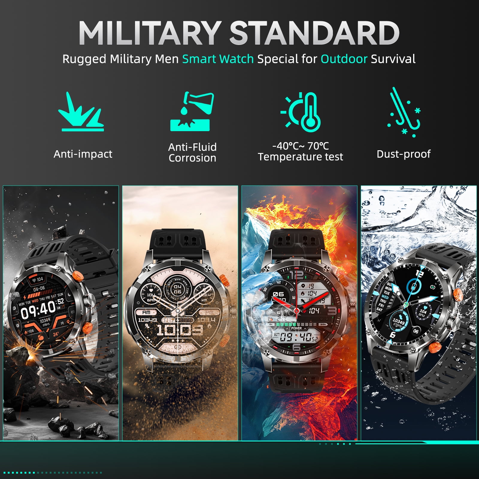 Cyberdyer Smart Watch with LED Flashlight, 100+ Sports Modes, 1.7" HD Screen, Long Battery Life & Bluetooth Calling for iPhone & Android