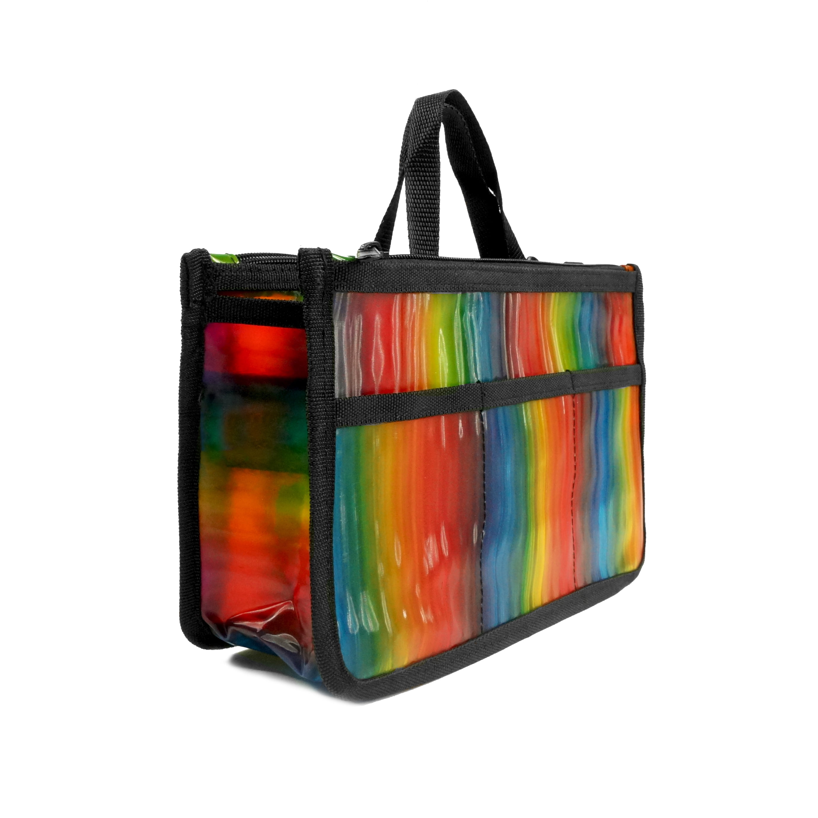 5 Pack Clear Rainbow Handbag Organizer See Through Cosmetic Badget Insert Purse Organizer Transparent Travel Pouch Liner Shaving Toiletry Bag with black handle