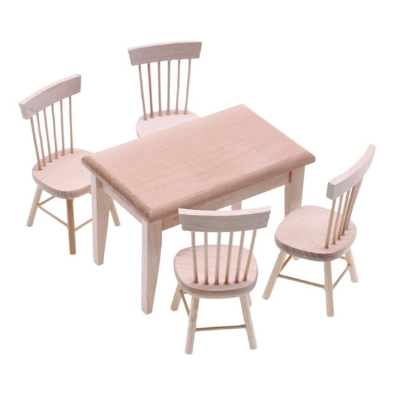 Modern Miniature Wooden Table And Chair Set for 1/12 Scale Dollhouses And Model Craft Project Scene Display Setting