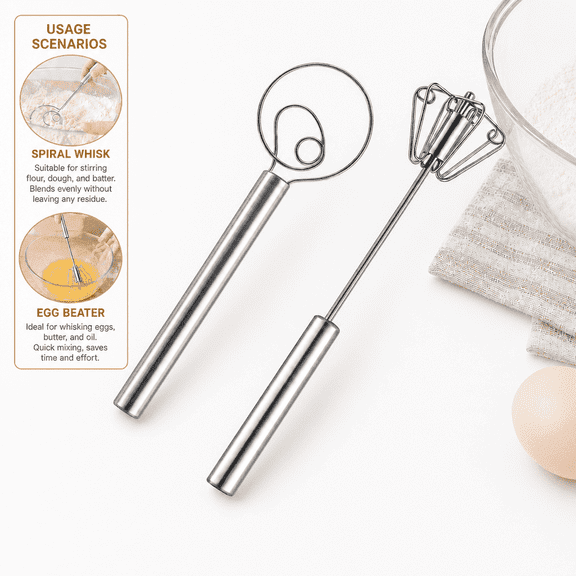 Danish Dough Whisk & Egg Whisk Set for Sourdough Bread, 2PCS Bread Dough Mixer for Sourdough, Pizza, Batter, Eggs & Cream, Heavy Duty Baking Whisks