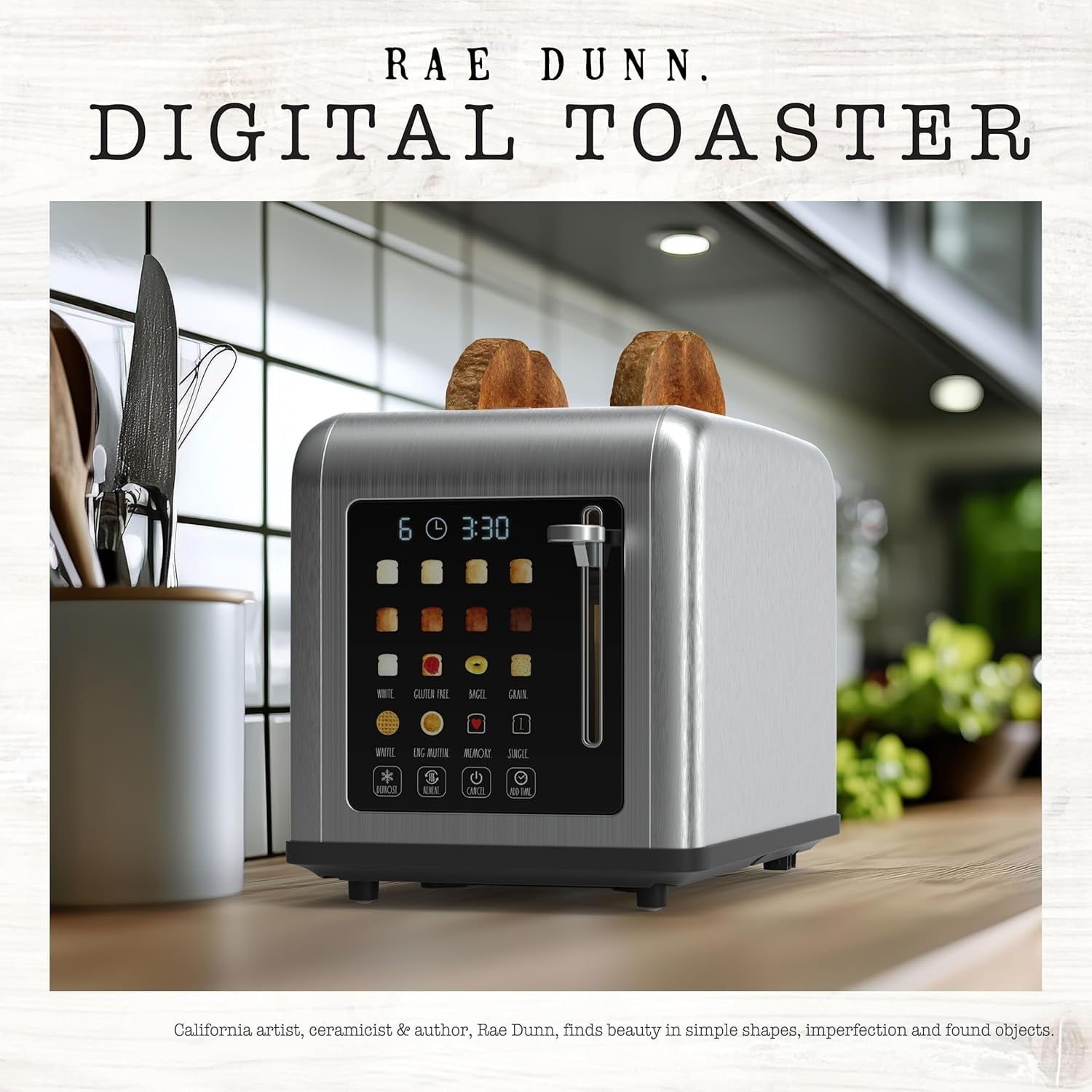 Rae Dunn Toaster, Digital Retro Stainless Steel with 6 Shade Settings