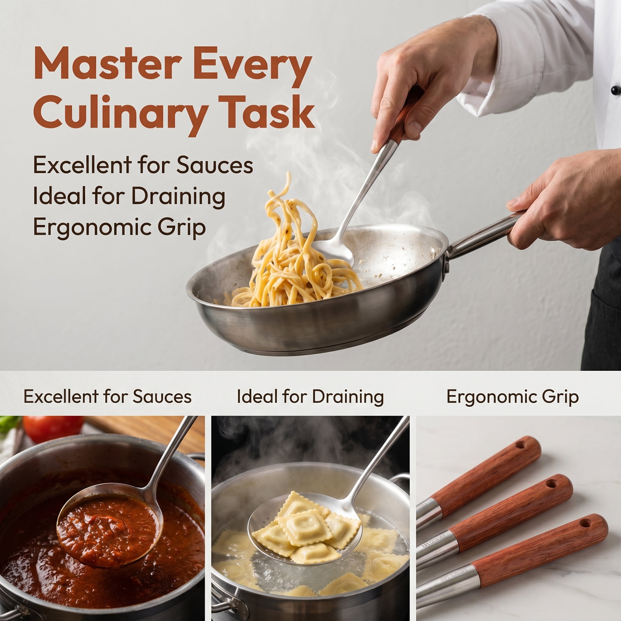Unique Bargains Cooking Utensil Set, Stainless Steel Kitchen Gadgets Brown A 3pcs