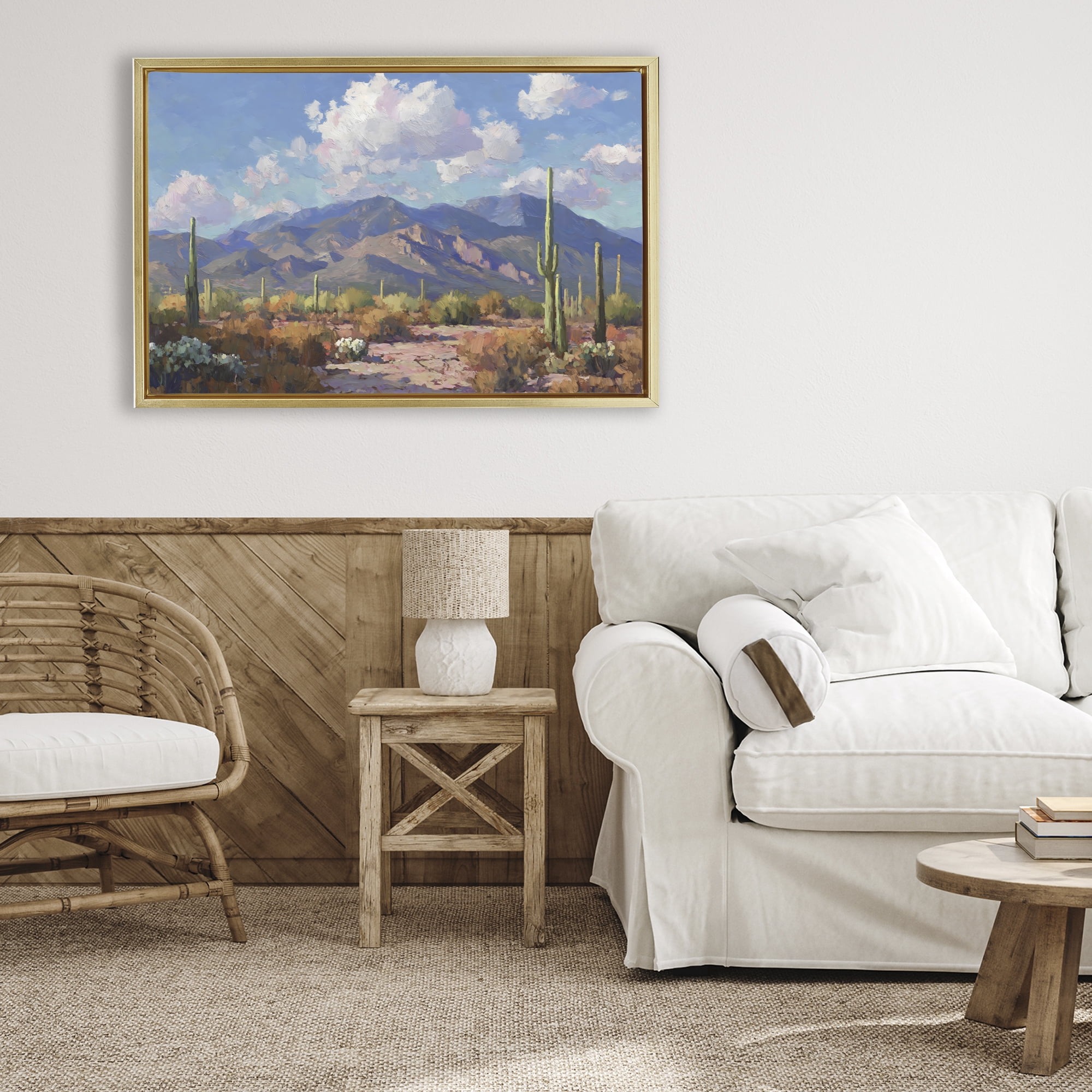 Stupell Industries Desert Mountains at Sunset Glow Gold Framed Floater Canvas Wall Art, design by Gina Kelly