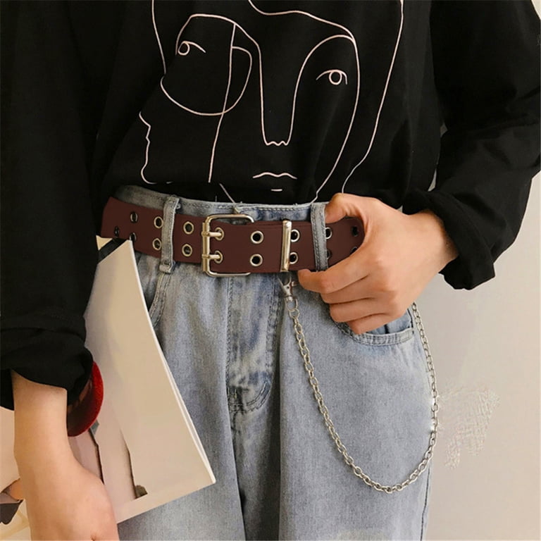 Sonceds Women Belt Double Grommet Belt Alloy Leather Jeans 
