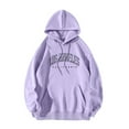 thumbnail image 1 of aohooy Chandail à Capuche à Manches Longues pour Femmes avec Imprimé Lettre et Poche Violet,TTG, 1 of 7