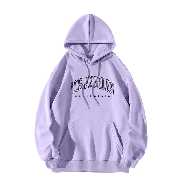 aohooy Chandail à Capuche à Manches Longues pour Femmes avec Imprimé Lettre et Poche Violet,TTG