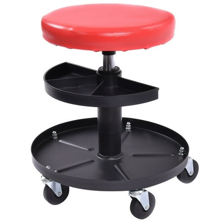 Goplus Adjustable Mechanics Rolling Creeper Seat Stool Tray Padded