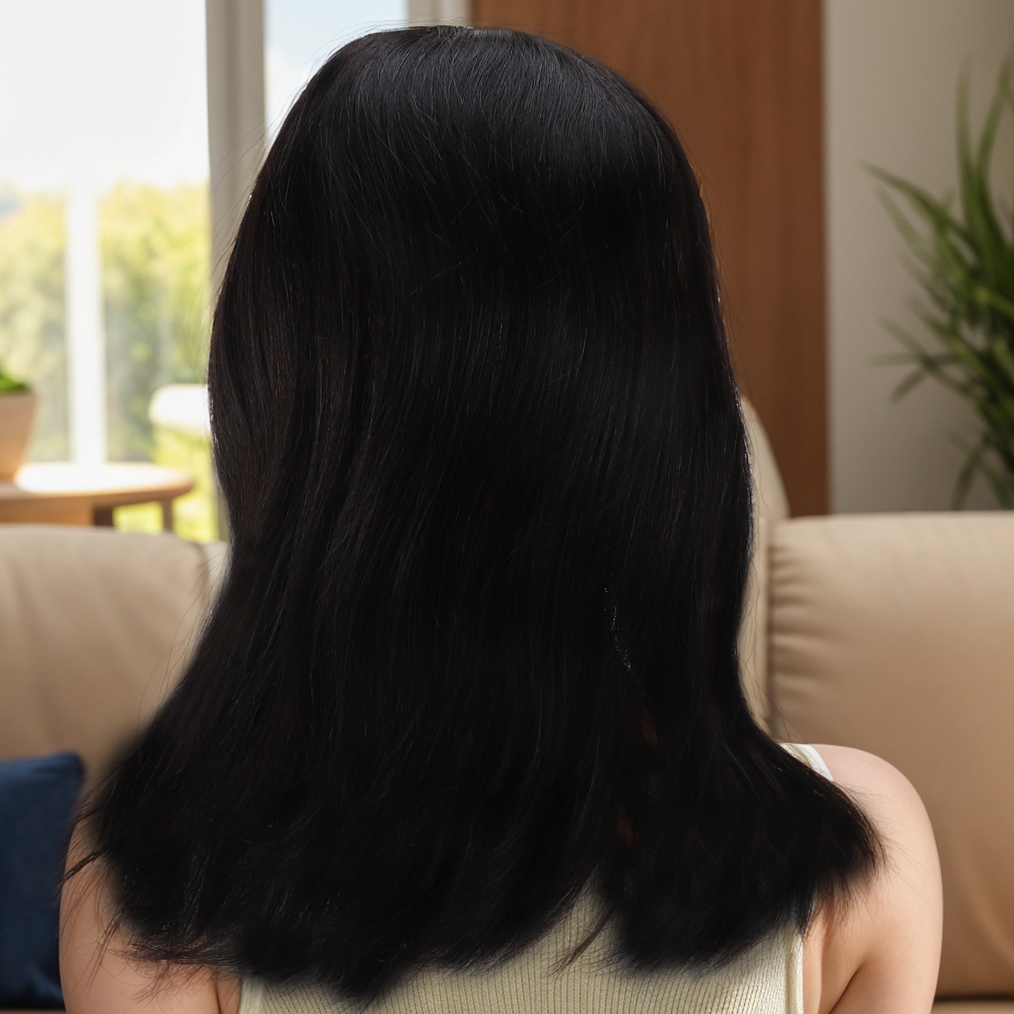 Unique Bargains 1 Pc Long Hair Straight Bangs Hair Wig Real Human Hair 12in Human Wig Black for Women
