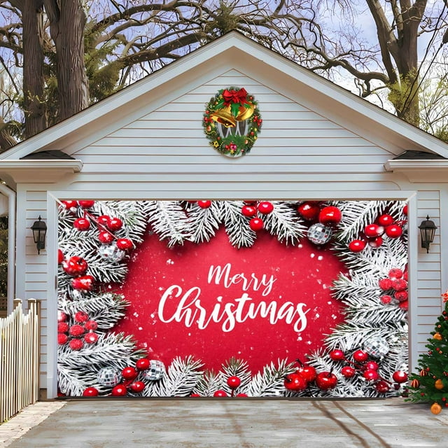 Fondo navideño de tela con decoración navideña de Papá Noel, pancarta para patio, puerta de garaje, tela colgante
