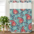thumbnail image 3 of Red Teal Boho Botanical No Hook Shower Curtain Waterproof,Bathroom Curtains with Snap in Liners and See Through Top Window,Southwestern Retro Ethnic Tribal Hotel Bathtub Curtains Shower 48"Wx72"L, 3 of 8