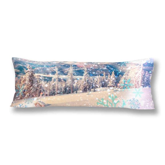 ABPHOTO Winter Holidays Colorful Winter Sunrise Mountains Body Pillow Covers Case Protector 20x60 inch