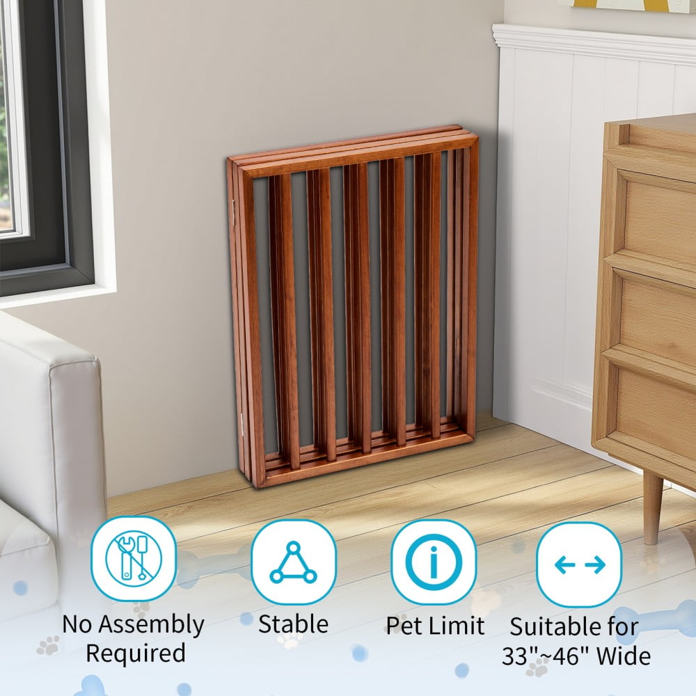IVV 24"H Wooden Freestanding Pet Gate for Puppies, 3-Panels Dog Gate for The House, Doorway, Stairs, 53.5" Wide Pet Puppy Safety Fence (Brown)