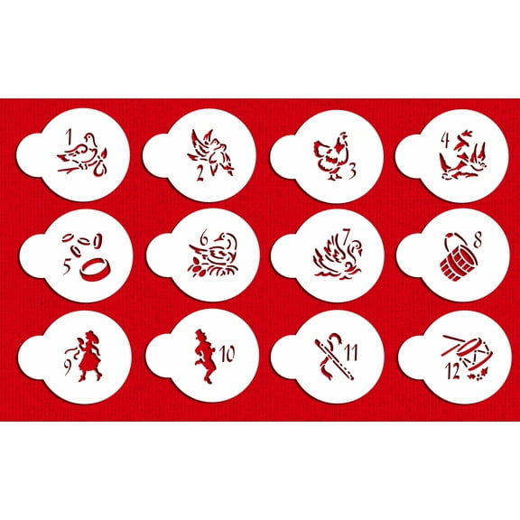 Designer Stencils Twelve Days of Christmas Cookie and Cupcake Stencils (Small), Beige/semi-transparent