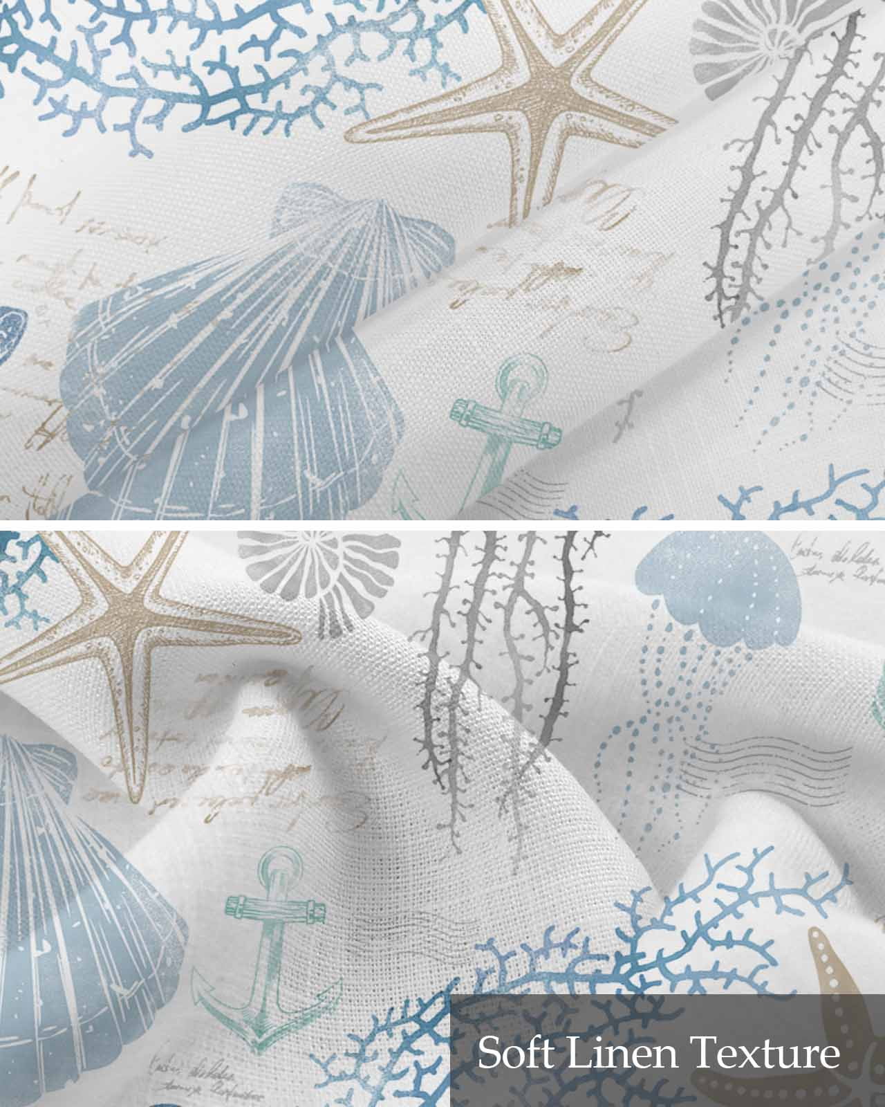 Coastal Blue Linen Curtain Valance for Bedroom/Bathroom/Kitchen/Living/Dining Room Window,Nautical Turtle Shell Starfish Anchor Coral Pocket Topper Drapes Decorative Cafe Drapery Panel 42"x18"