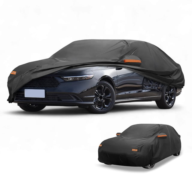 Funda para auto impermeable para todo clima, protección exterior completa contra el sol y la lluvia, con tiras reflectantes, negra para Honda Accord Sedan