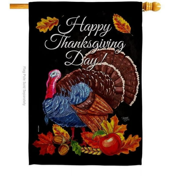 Breeze Decor H113103-BO 28 x 40 in. Thanksgiving Turkey House Flag with Fall Double-Sided Decorative Vertical Flags Decoration Banner Garden Yard Gift