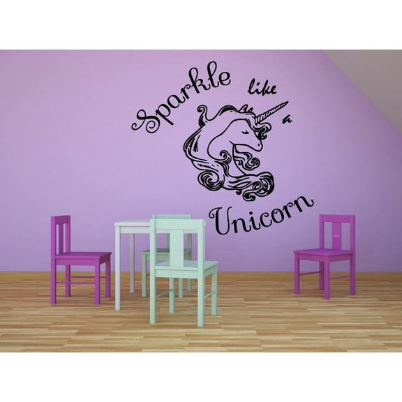 Sparkle Like A Unicorn Unicorns Life Quotes Wall Sticker Art Decal for Girls Boys Kids Room Bedroom Nursery Kindergarten House Fun Home Decor Stickers Wall Art Vinyl Decoration Size (10x10 inch)