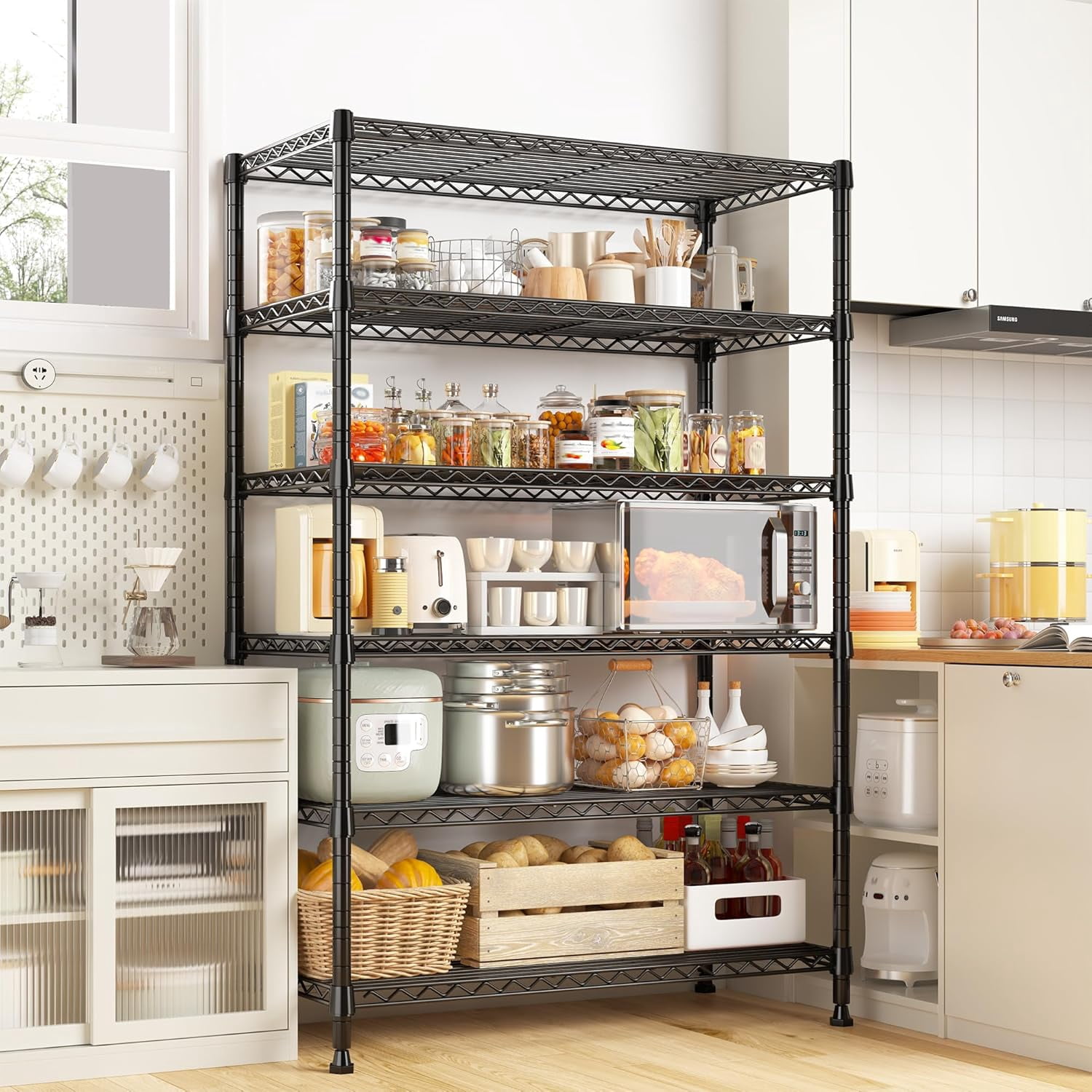 QHTER 71" H Metal Shelves 6 Tier Storage Shelves 1200LBS Adjustable Shelving Units and Wire Shelving Unit Storage Rack Shelf Metal Shelving, 71" H x 29" W x 14" D
