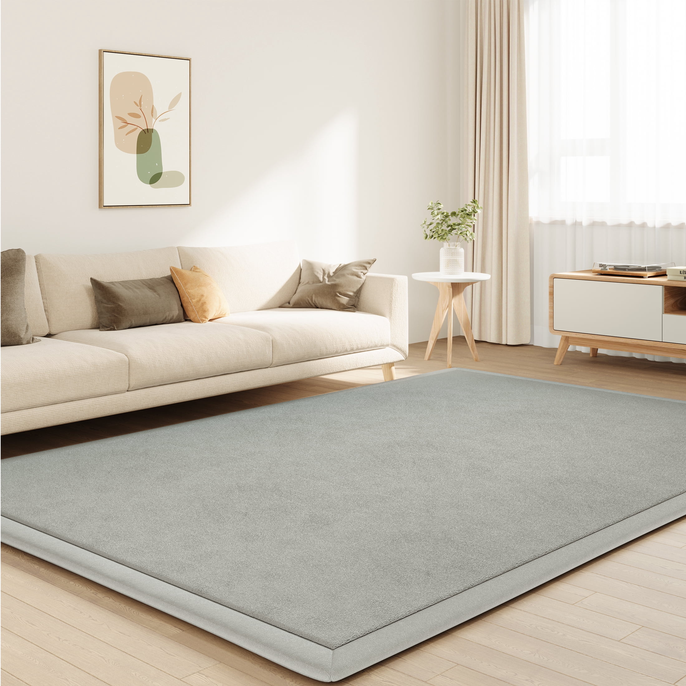 Loartee Baby Play Mat for Floor - 50" x 50" Non-Slip Coral Velvet Memory Foam Nursery Crawling 1.18" Thick Rug for Babies, Toddlers, Infants, Kids, Gray
