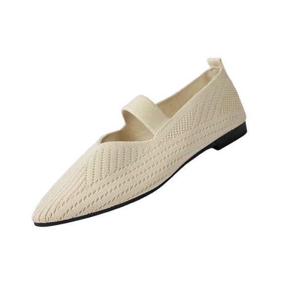 Viluyesy Womens Knit Ballet Flats, Breathable Pointed Toe Slip-On Ladies Comfort Dressy Office Shoes Beige US9