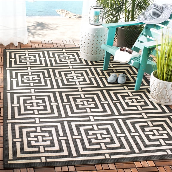 Safavieh Courtyard Ariana Geometric Indoor/Outdoor Area Rug, Black/Bone, 2' x 3'7"