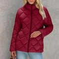 thumbnail image 2 of SELONE Cropped Puffer Jacket Women Winter Coat Zipper Long Sleeve Collared Tops with Pockets Soild Outerwear Red XL, 2 of 9