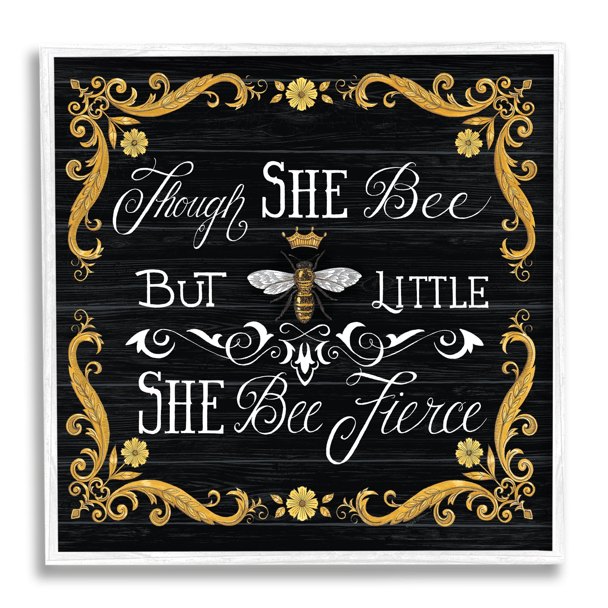 Stupell Industries She Bee Fierce Female Motivational Phrase Vintage Pun, 12 x 12,Design by Deb Strain