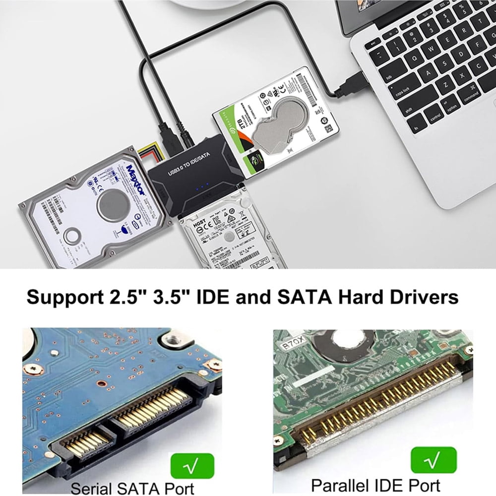 USB 3.0 to IDE SATA Converter Adapter Kit for 2.5″ & 3.5″ HDD SSD Hard Drives with Power Supply, Switch Function, Data Transfer Cable for PC Laptop Desktop Universal