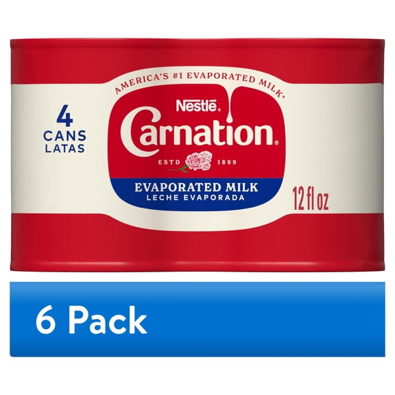 (6 pack) Nestlé Carnation Evaporated Milk Canned, Vitamin D Added, 4PK 12 fl oz